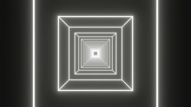 Futuristic tunnel in white neon glowing cubes in a dark space. Simple creative concept motion graphic seamless looped animated background