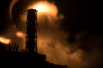 Creative artwork decoration. Chernobyl nuclear power plant at night. Layout of abandoned Chernobyl...