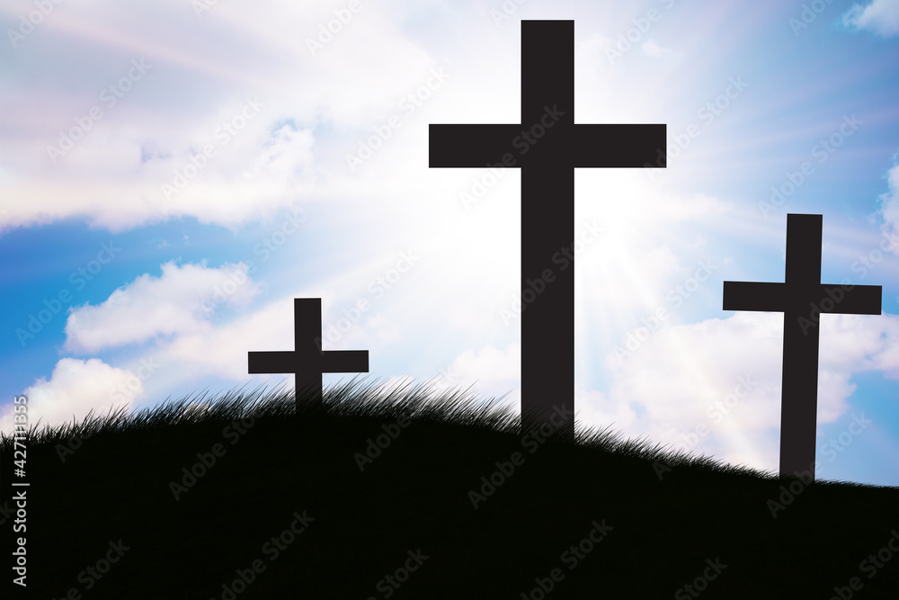 Wall mural religious concept with cross against sky