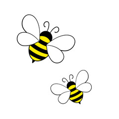 Cartoon bee mascot. A small bees flies. Wasp collection. Vector characters. Incest icon. Template design for invitation, cards. Doodle style