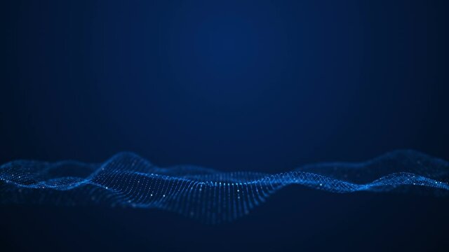 Digital wave blue particles form seamless loop motion graphics backround with copy space.