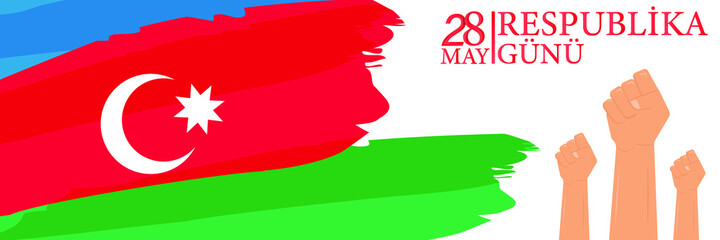 Azerbaijan holiday. 28 May Respublika gunu. Translation: 28th May Republic day of Azerbaijan. Card, banner, poster, background design. Vector illustration.