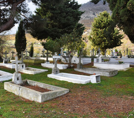 an old orthodox cemetery in an old aegean town, island