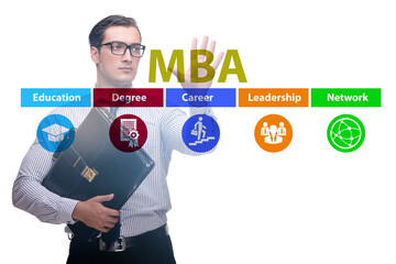 Businessman in Master of business administration concept