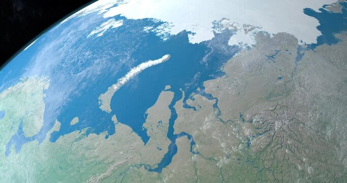 Kara Sea in planet earth, aerial view from outer space