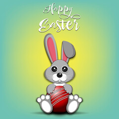 Happy Easter. Easter Rabbit with cricket ball