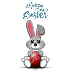 Happy Easter. Easter Rabbit with cricket ball