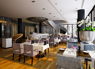 3D RENDER OF RESTAURANT INTERIOR