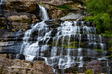 Deatil of Tvindefossen smaller waterfall near Voss, Norway