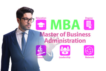 Businessman in Master of business administration concept