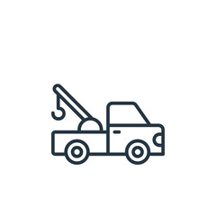 Naklejka na ściany i meble tow truck icon. Thin linear tow truck outline icon isolated on white background. Line vector tow truck sign, symbol for web and mobile.