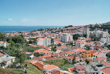Fototapeta na wymiar funchal downtown madeira island, rooftop houses and buildings