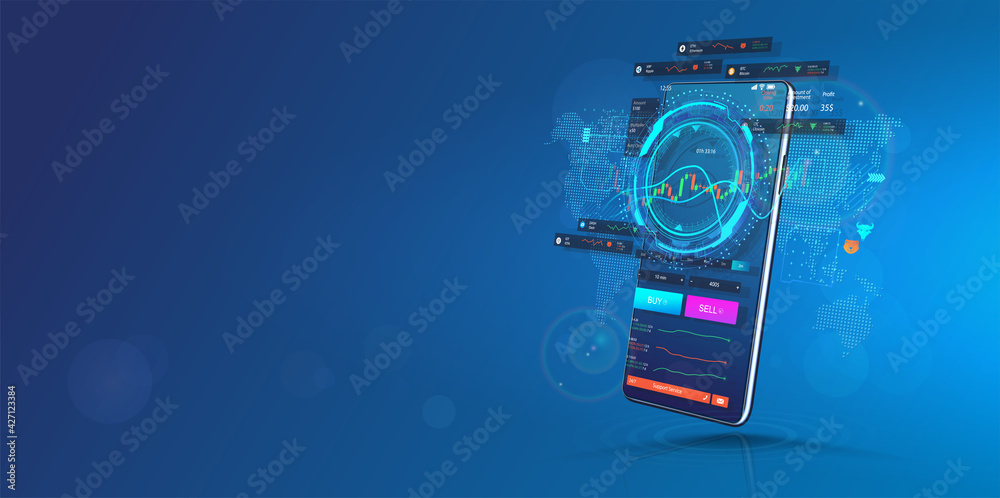 Leinwandbilder trade cryptocurrency in smartphone application. template web banner. trading platform for cellphone.