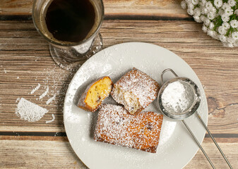 Freshly made chocolate chip cakes served with coffee