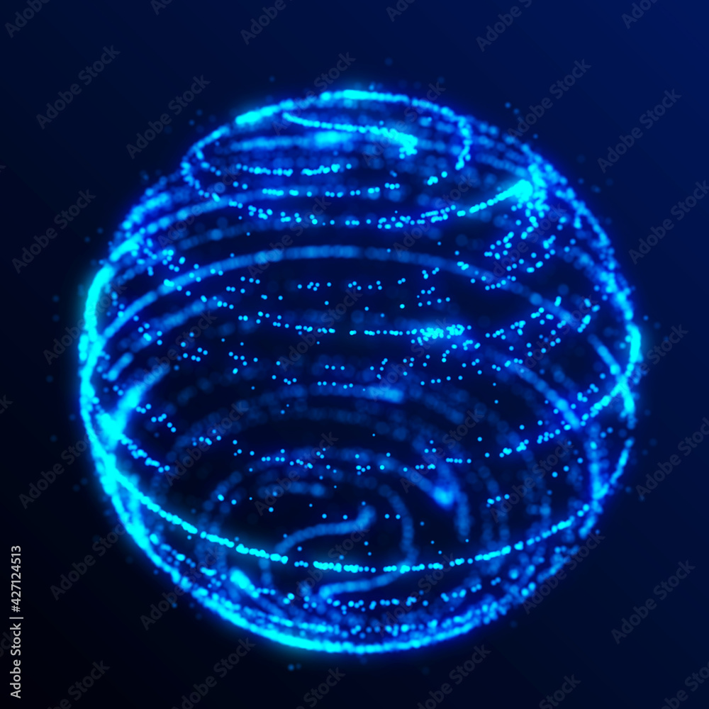 Poster abstract 3d sphere. sphere with twist lines. glowing lines twisting logo design. outer space object.