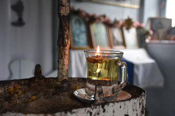 religious, Orthodox, old, altar, christian, faith, adjuration, prayer, invocation, traditional, greece, island, vintage, candle, mediterranean, aegean, worship, closeup, wood, dead