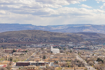 Aerial view of the cityscape of St George with the St. George Utah Temple