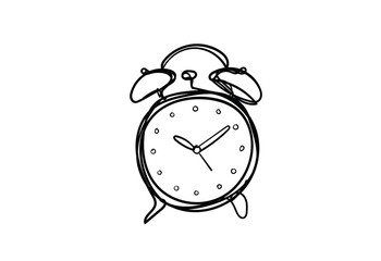 Alarm clock, line drawing style, vector design illustration.