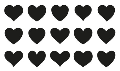 Love symbol icon set. Black symetric hearts. Romantic abstract different shapes collection. Decorative element for invitation card. Isolated on white vector illustration in a flat style.