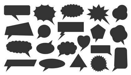 Retro black line empty speech bubbles set. Vintage style chat message dialog cloud collection. Different shapes blank text box bubble banner. Quote label frame for question, answer, advertising
