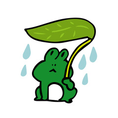 葉っぱの傘をさすカエル
