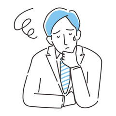 線画人物アイコン　スーツの男性　なやむ