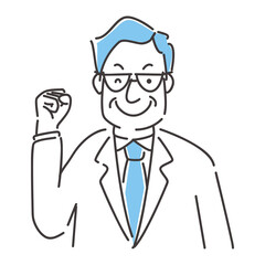 線画人物アイコン　中年ビジネスマン　ガッツポーズ