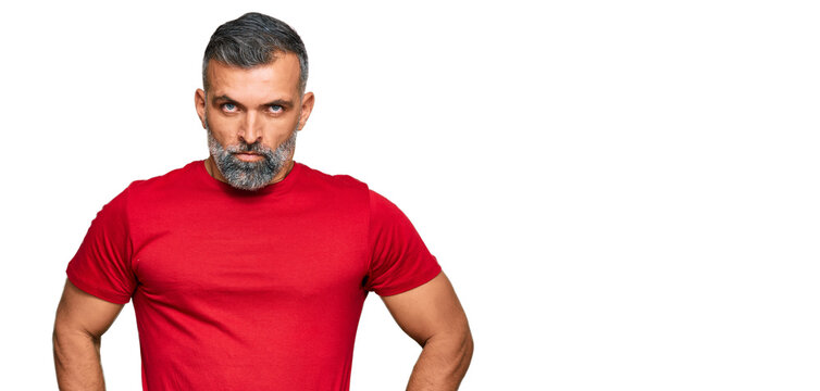 Middle age handsome man wearing casual clothes skeptic and nervous, frowning upset because of problem. negative person.