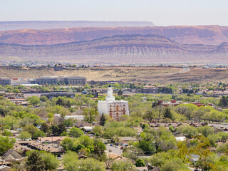 Fototapeta premium Aerial view of the cityscape of St George with the St. George Utah Temple