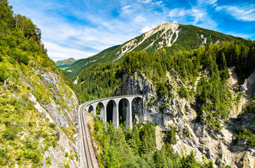 Aerial view of Landwasser Viaduct in Switzerland