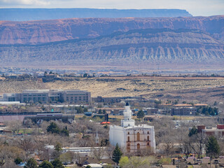 Fototapeta premium Aerial view of the cityscape of St George with the St. George Utah Temple