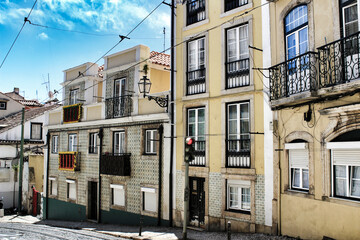 Old colorful houses and narrow streets of Lisbon