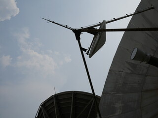 Satellite dish antennas in the sky at TV station.