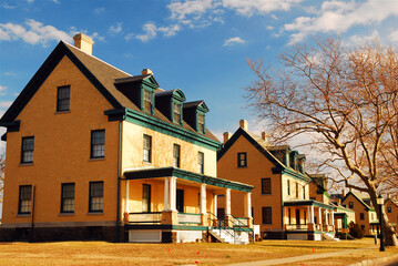 A row of military officer's homes are built in a row in Sandy Hook Gateway National Historic Park, formerly part of Fort Hamilton