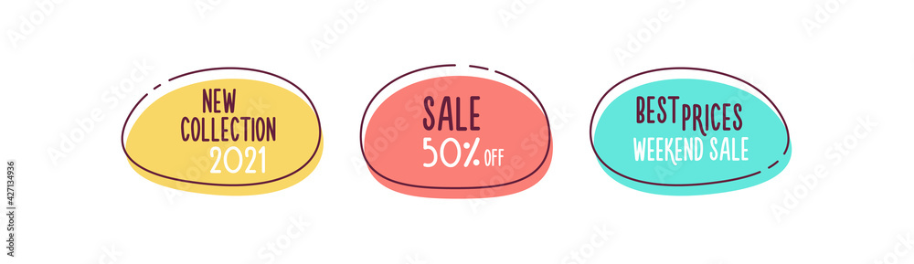 Fototapete set of modern sale label shapes. fluid vector doodle trendy elements. template graphics with geometr