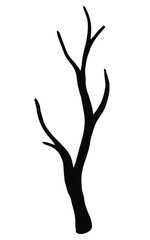 
Vector illustration of a dry tree branch. Isolated icon on white background. Black tree silhouette, doodle style. Simple outline, botanical element