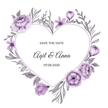classic circle purple flower wreath frame invitation card