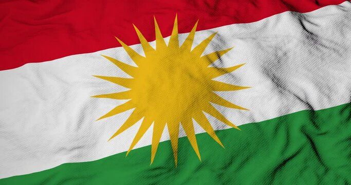 Full frame close-up on a waving flag of Kurdistan in 3D rendering.