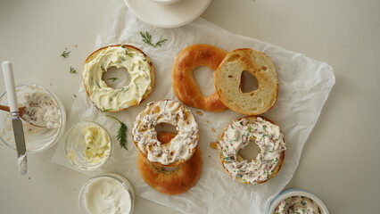The morning, bagel and coffee