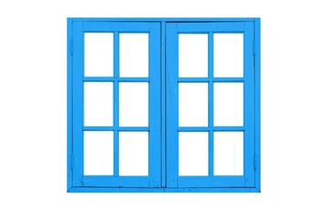 Vintage blue painted wooden window frame isolated on a white background