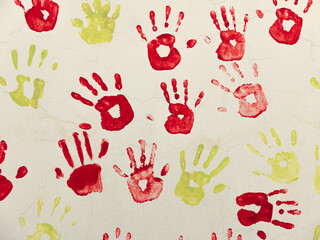 colorful hands painted on school wall, creativity concept