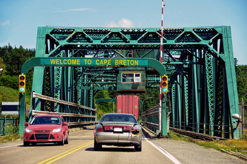 Sign on Canso Causeway welcoming people to Cape Breton