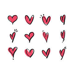 Heart doodles. Hand drawn hearts collection. Love illustration designs.