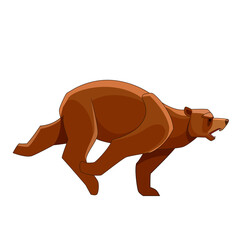 Big bear running. Flat vector style bear on white background. Wild forest creature with brown fur. Cartoon character of big mammal animal