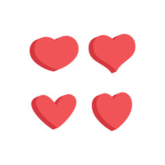 Heart flat 3d icon collection. Red hearts vector isometric illustrations.