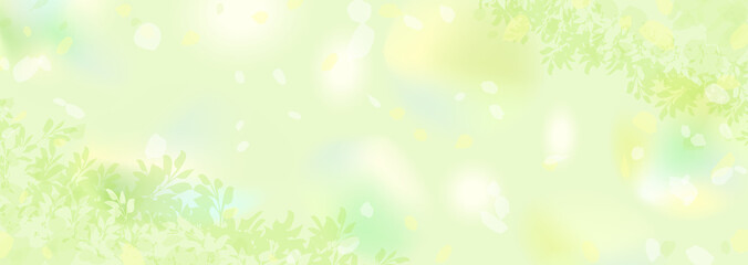 ぼんやりぼやけた新緑の横長背景イラスト © umiberry