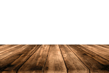 Brown wooden floor perspective angle with a blank white background.