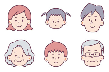 三世代家族　顔　笑顔　アイコンセット