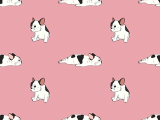 Naklejka premium Hand drawn illustrations cartoon style of French Bulldog breed on pink background design for seamless pattern.