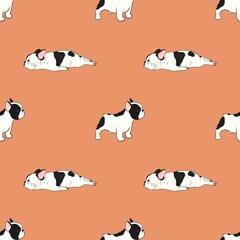 Hand drawn illustrations cartoon style of French Bulldog breed on orange background design for seamless pattern.